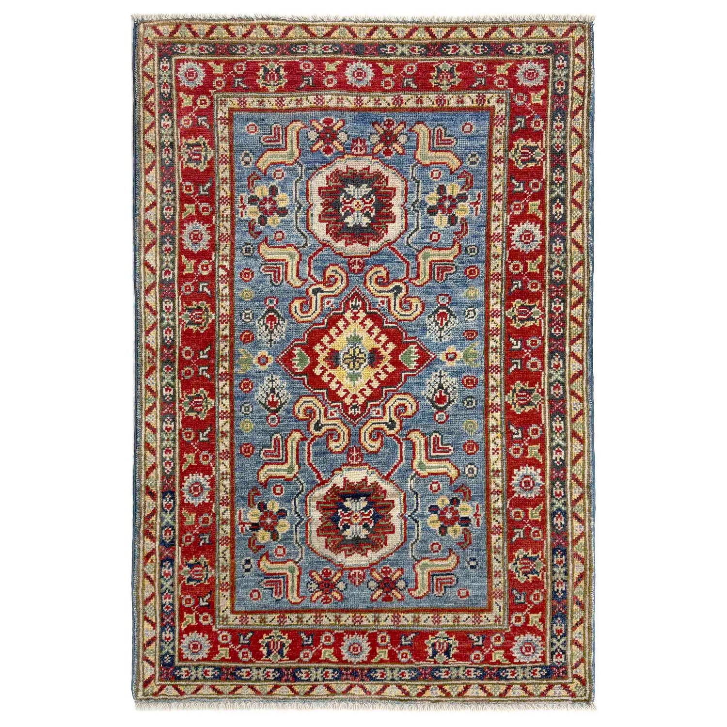 Kazak Rug Handmade Blue Medallion 2x4 ft