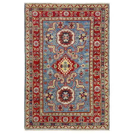Kazak Rug Handmade Blue Medallion 2x4 ft