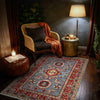 Kazak Rug Handmade Blue Medallion 2x4 ft