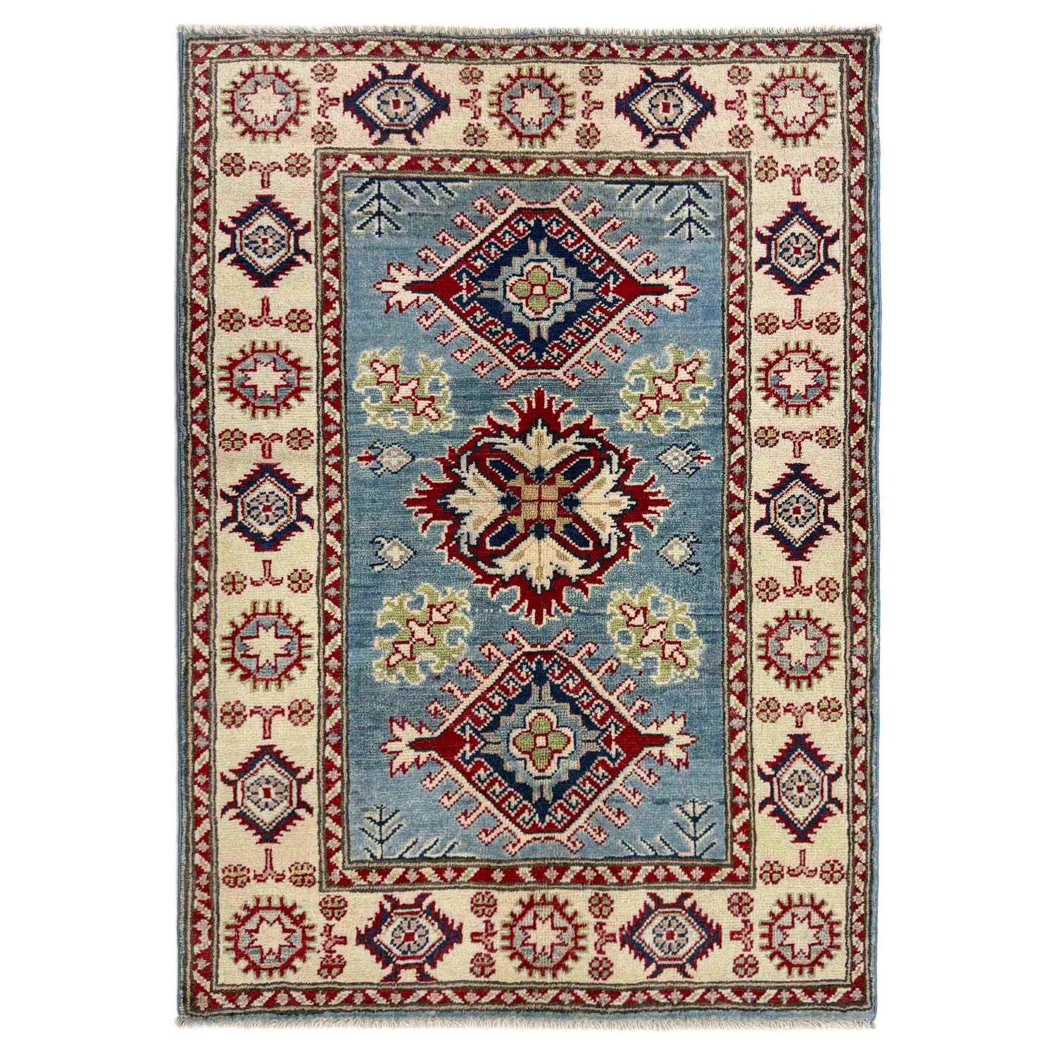 Kazak Rug Handmade Blue Medallion 2x4 ft
