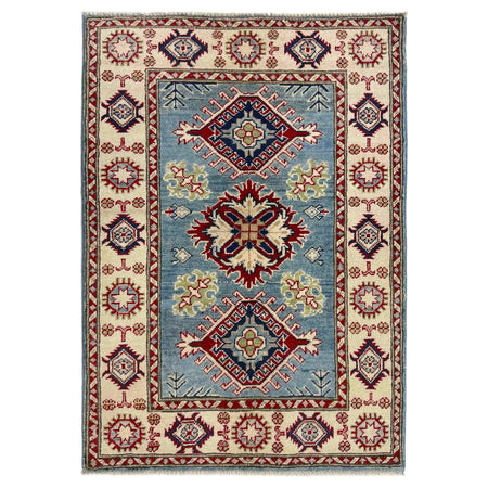 Kazak Rug Handmade Blue Medallion 2x4 ft