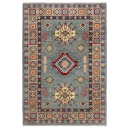 Kazak Rug Handmade Gray Medallion 2x4 ft