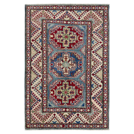 Kazak Rug Handmade Blue Medallion 2x4 ft