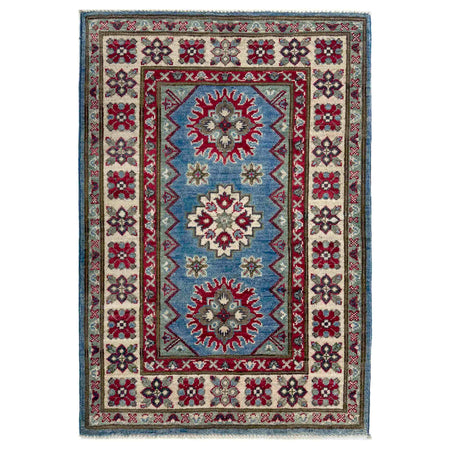 Kazak Rug Handmade Blue Medallion 2x4 ft
