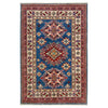 Kazak Rug Handmade Blue Medallion 2x4 ft
