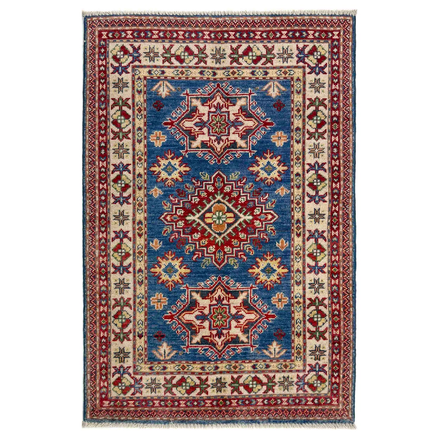 Kazak Rug Handmade Blue Medallion 2x4 ft
