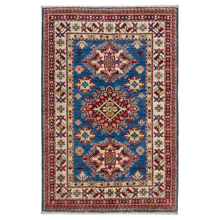 Kazak Rug Handmade Blue Medallion 2x4 ft