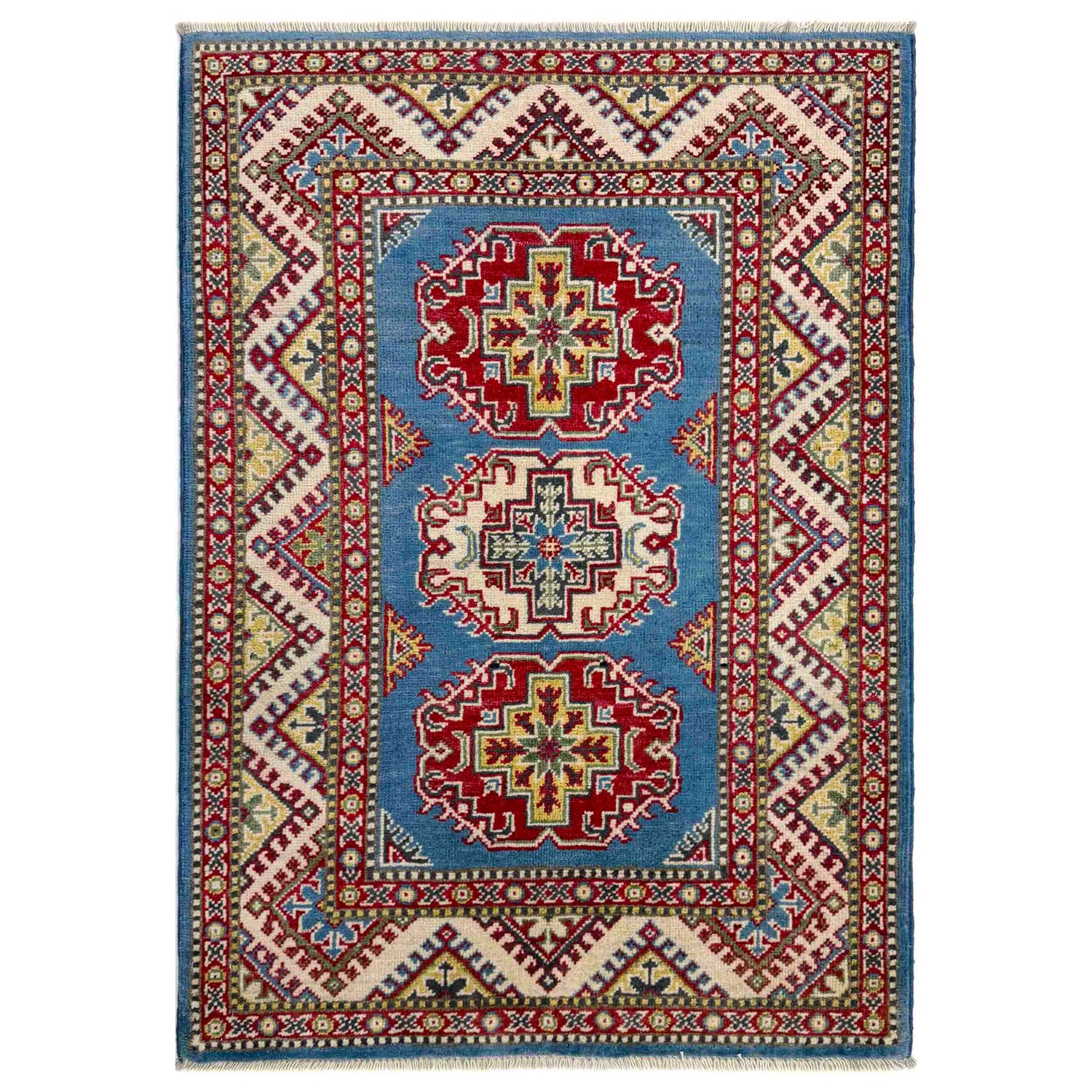 Kazak Rug Handmade Blue Medallion 2x4 ft