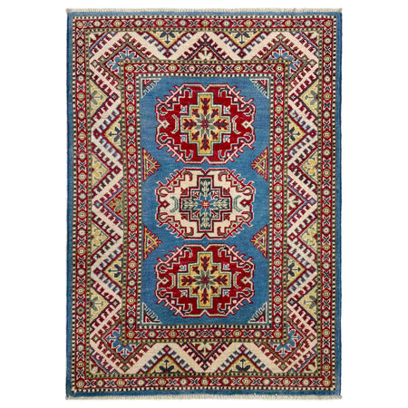 Kazak Rug Handmade Blue Medallion 2x4 ft