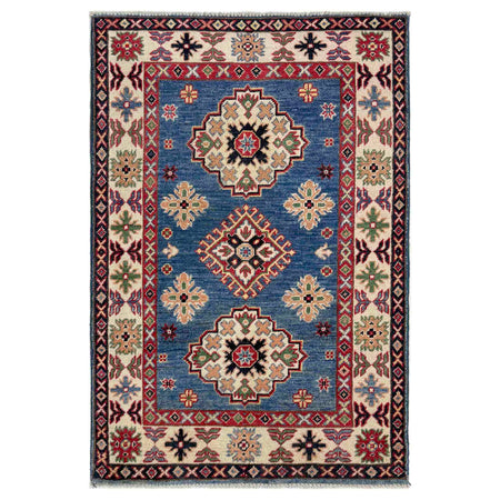 Kazak Rug Handmade Blue Medallion 2x4 ft