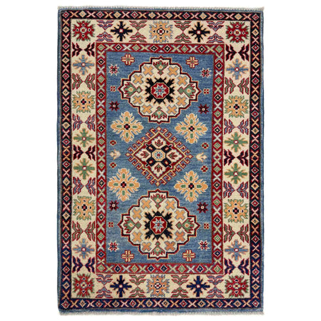 Kazak Rug Handmade Blue Medallion 2x4 ft