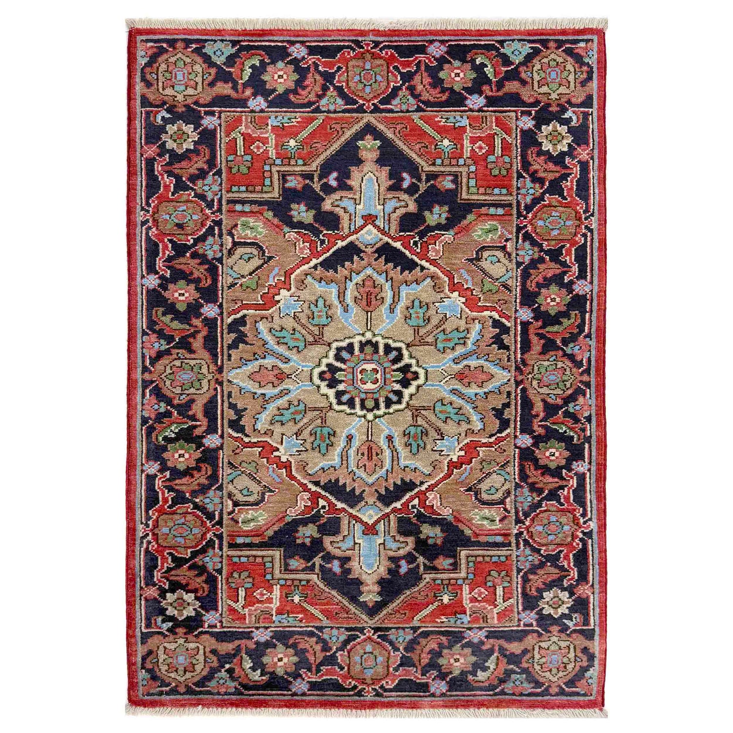 Heriz Area Rug Handmade Multi Medallion 2x4 ft