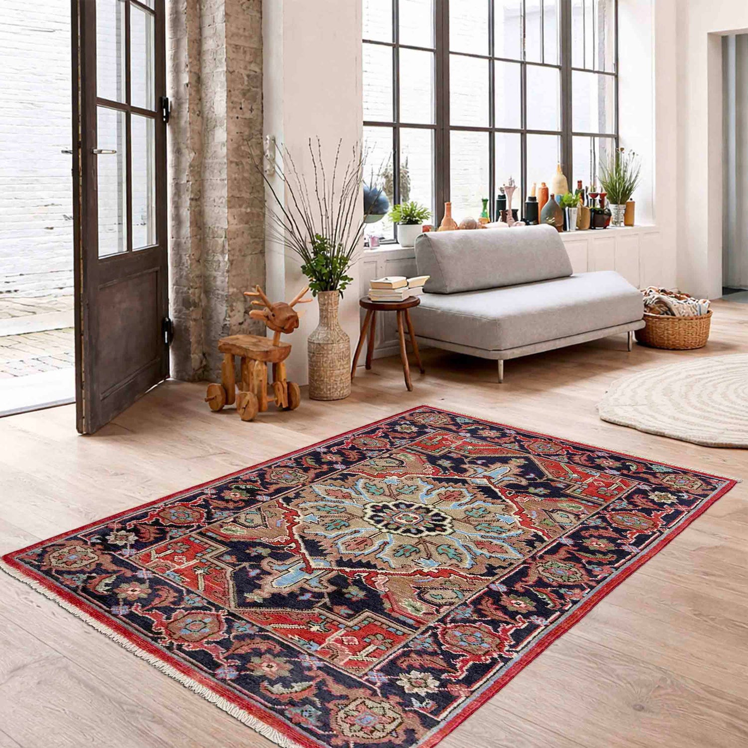 Heriz Area Rug Handmade Multi Medallion 2x4 ft
