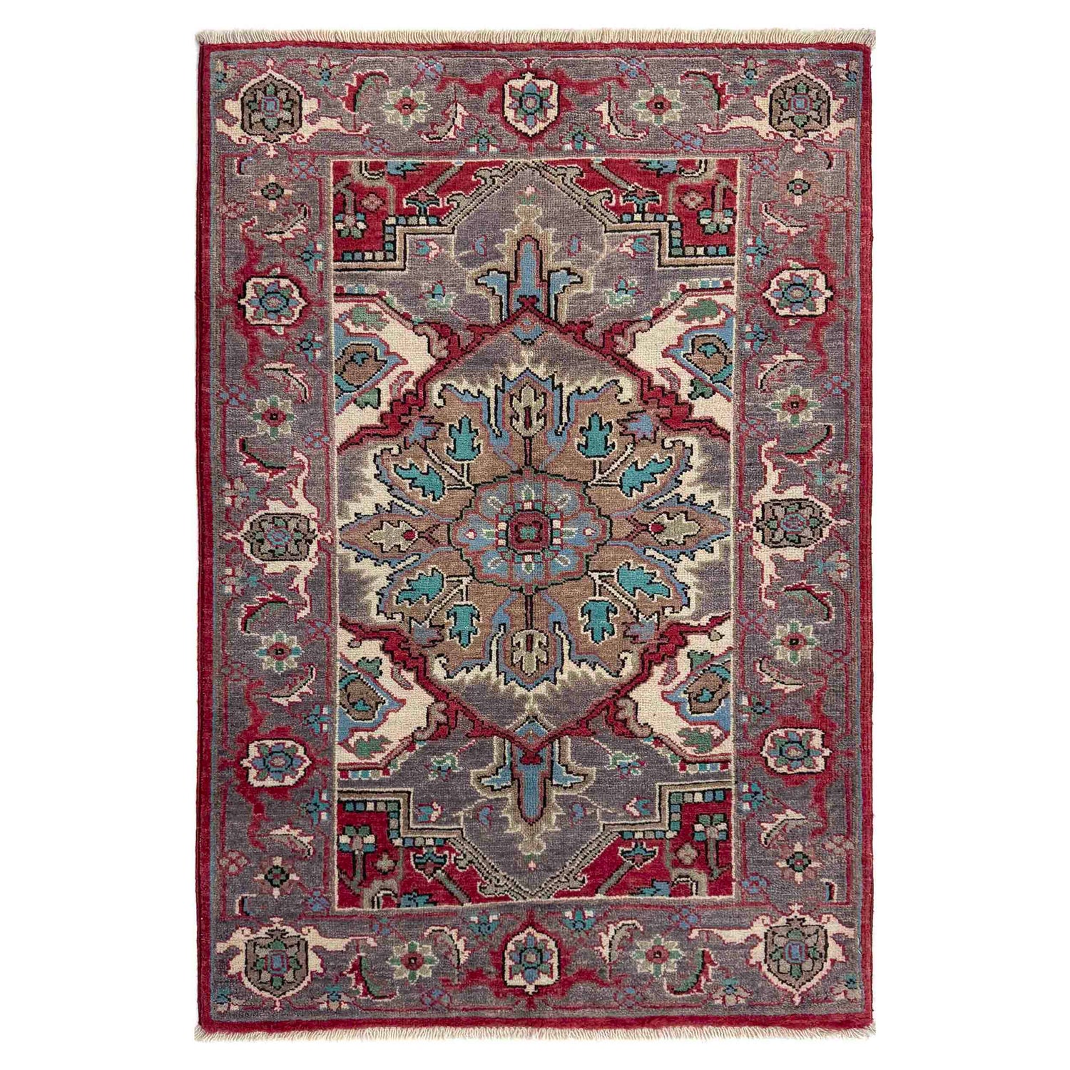 Heriz Area Rug Handmade Multi Medallion 2x4 ft