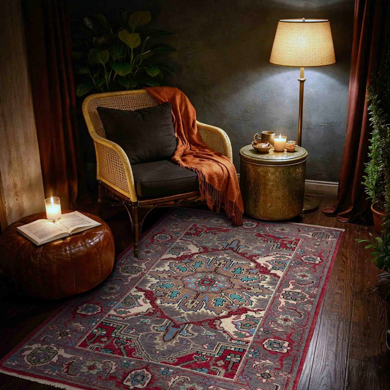 Heriz Area Rug Handmade Multi Medallion 2x4 ft