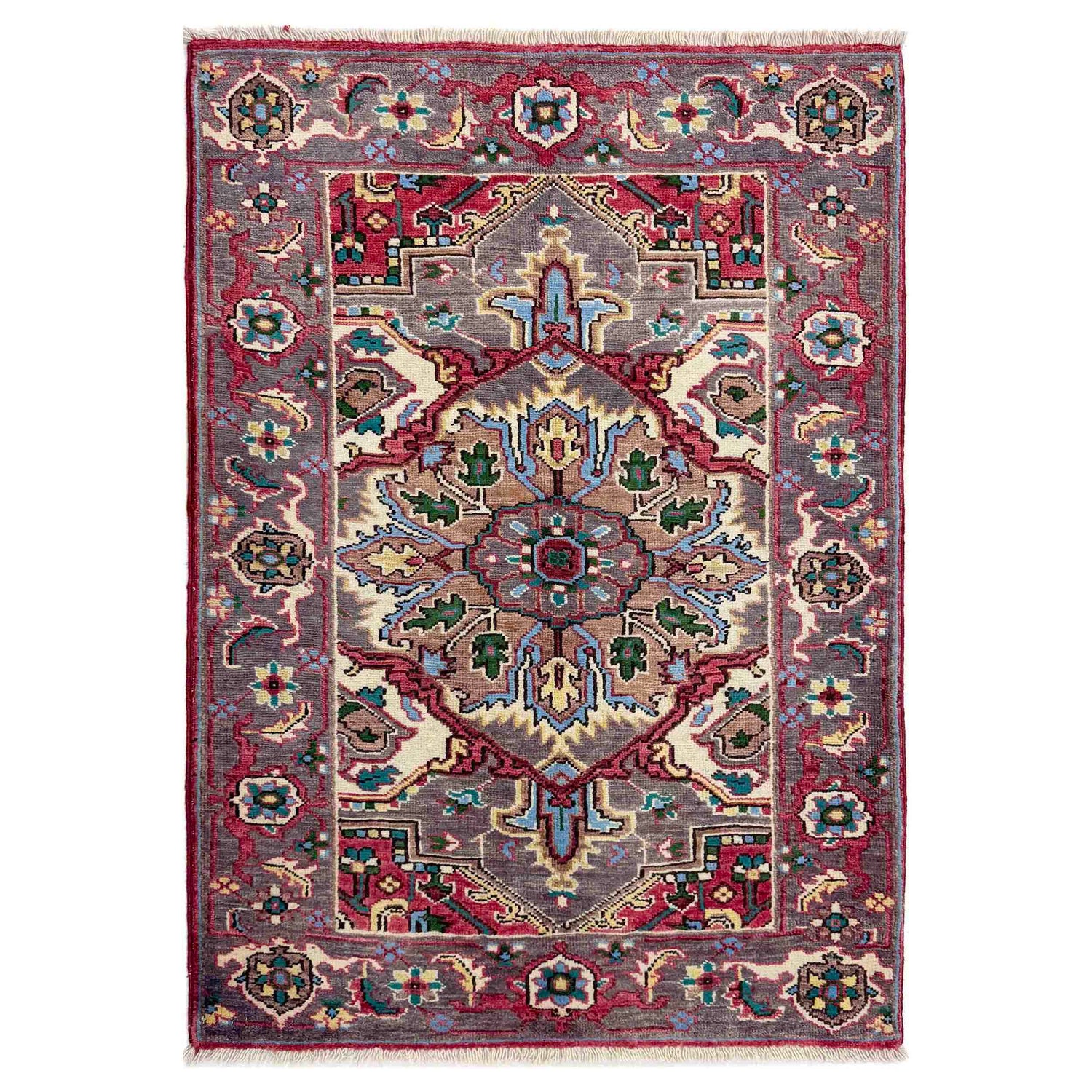 Heriz Area Rug Handmade Multi Medallion 2x4 ft
