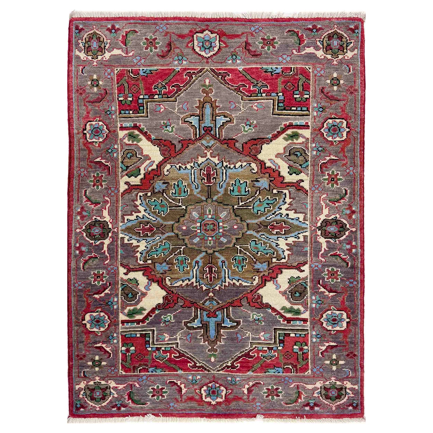 Heriz Area Rug Handmade Multi Medallion 2x4 ft