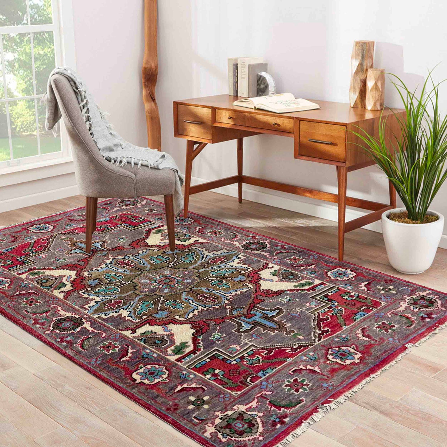 Heriz Area Rug Handmade Multi Medallion 2x4 ft