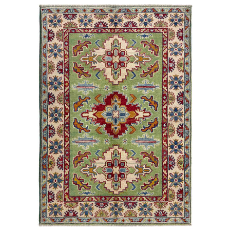 Kazak Rug Handmade Green Medallion 3x5 ft