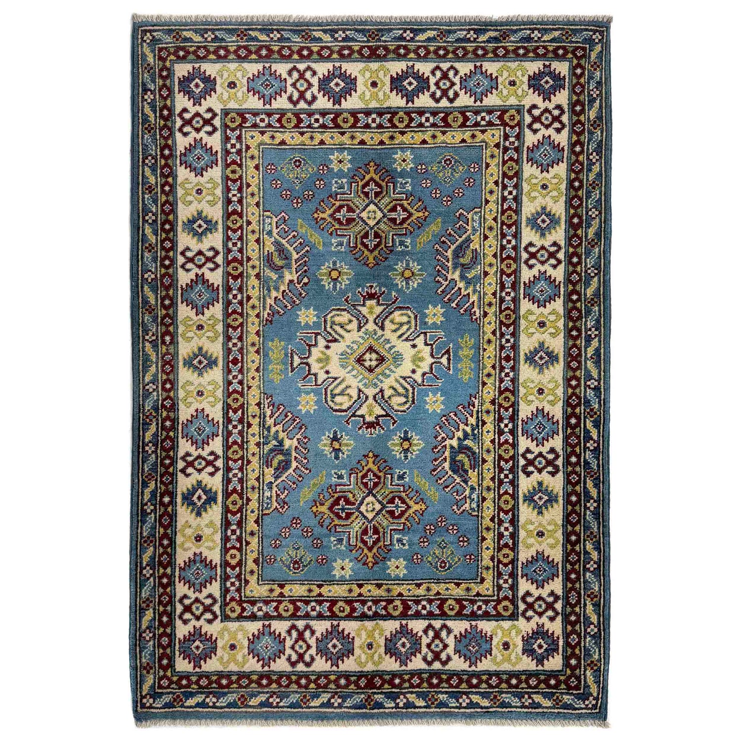 Kazak Rug Handmade Blue Medallion 3x5 ft