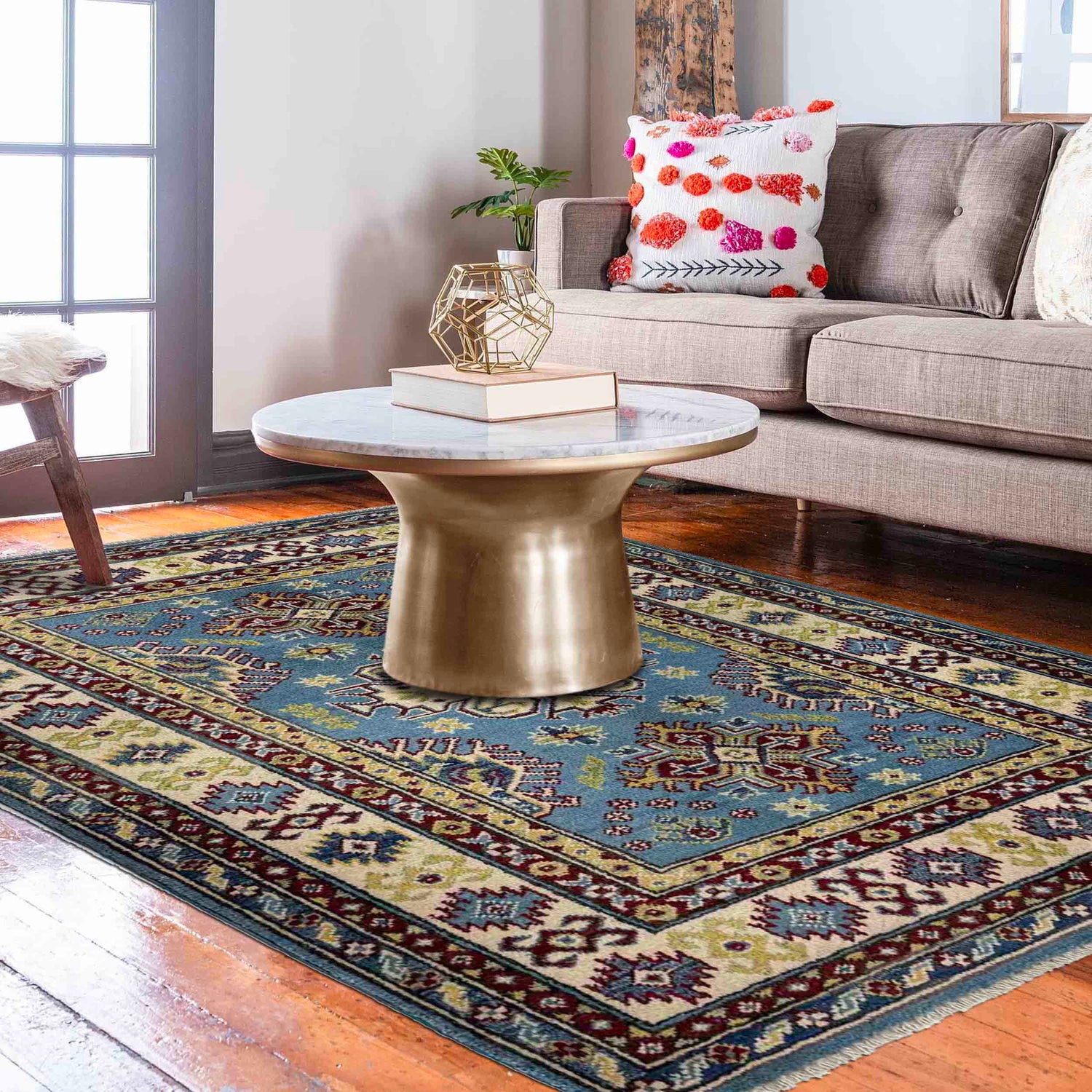 Kazak Rug Handmade Blue Medallion 3x5 ft