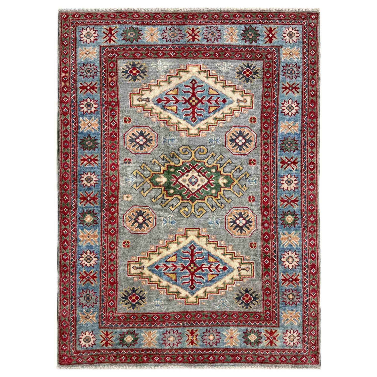 Kazak Rug Handmade Gray Medallion 3x5 ft