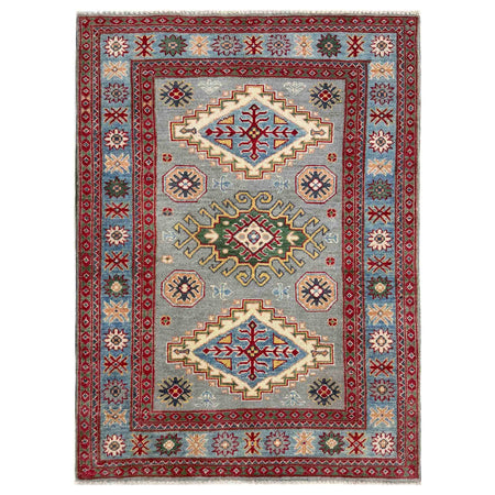 Kazak Rug Handmade Gray Medallion 3x5 ft