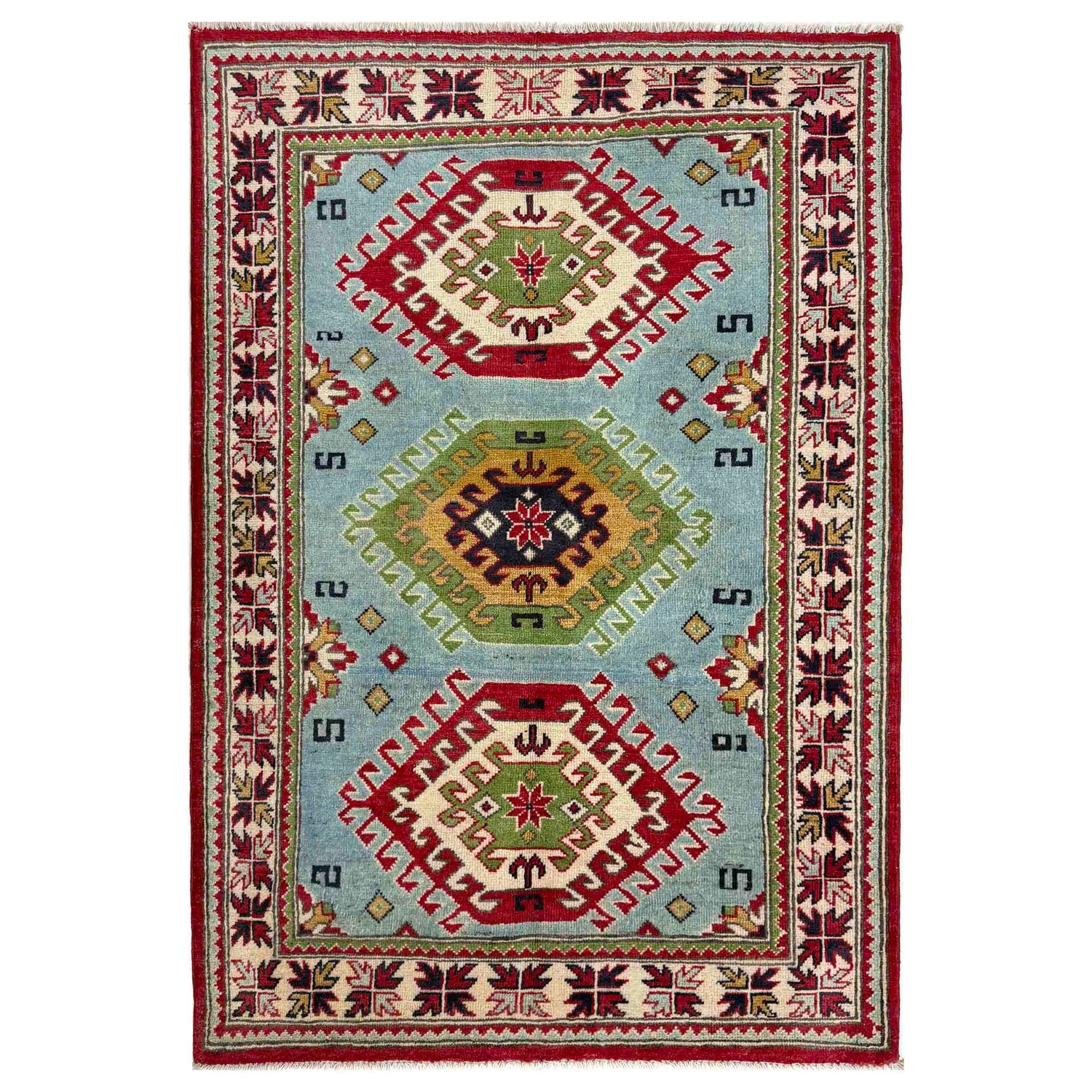 Kazak Rug Handmade Blue Medallion 3x5 ft