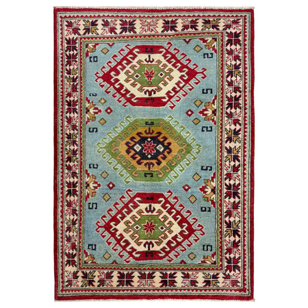 Kazak Rug Handmade Blue Medallion 3x5 ft