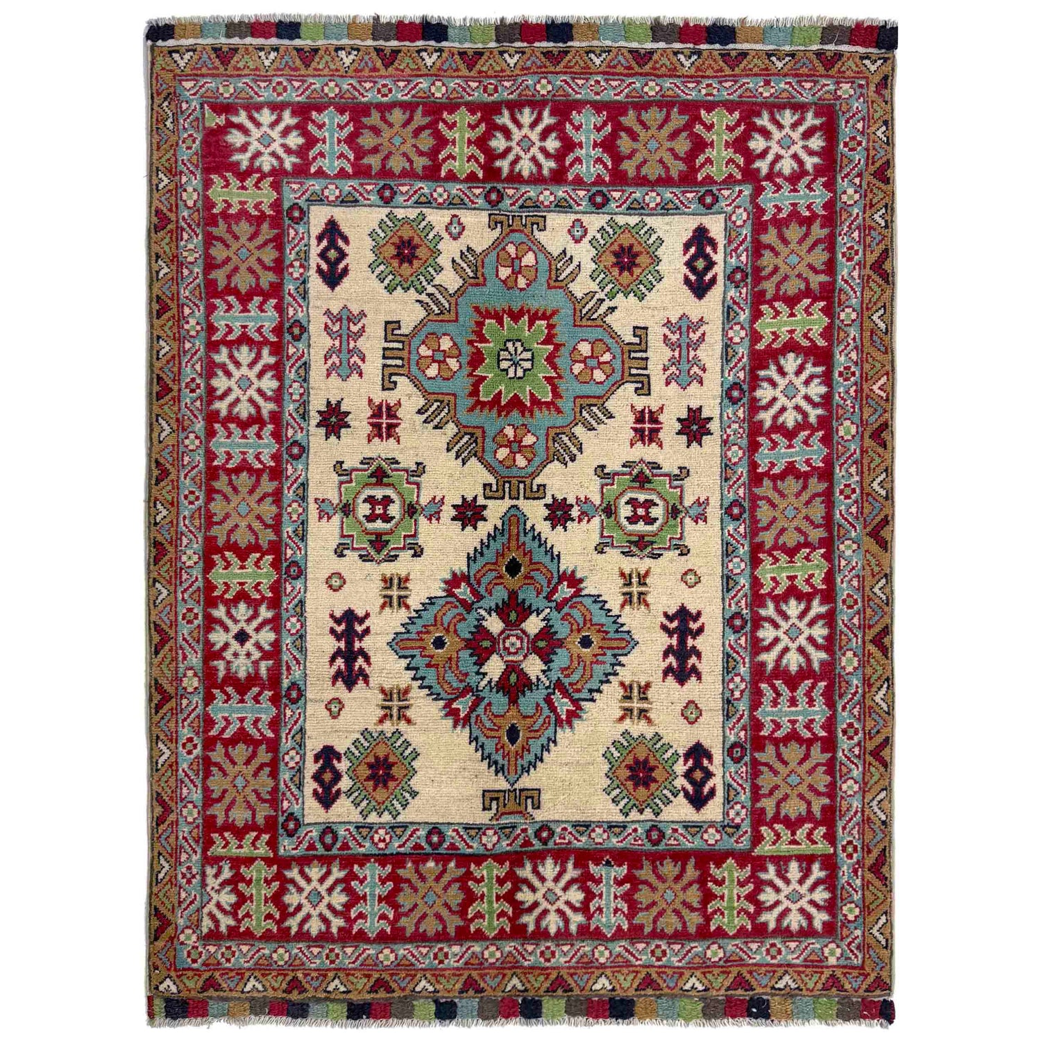 Kazak Rug Handmade Beige Medallion 3x5 ft