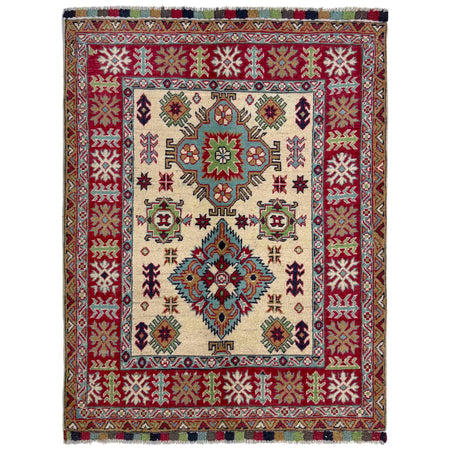 Kazak Rug Handmade Beige Medallion 3x5 ft