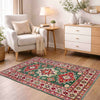 Kazak Rug Handmade Green Medallion 3x5 ft