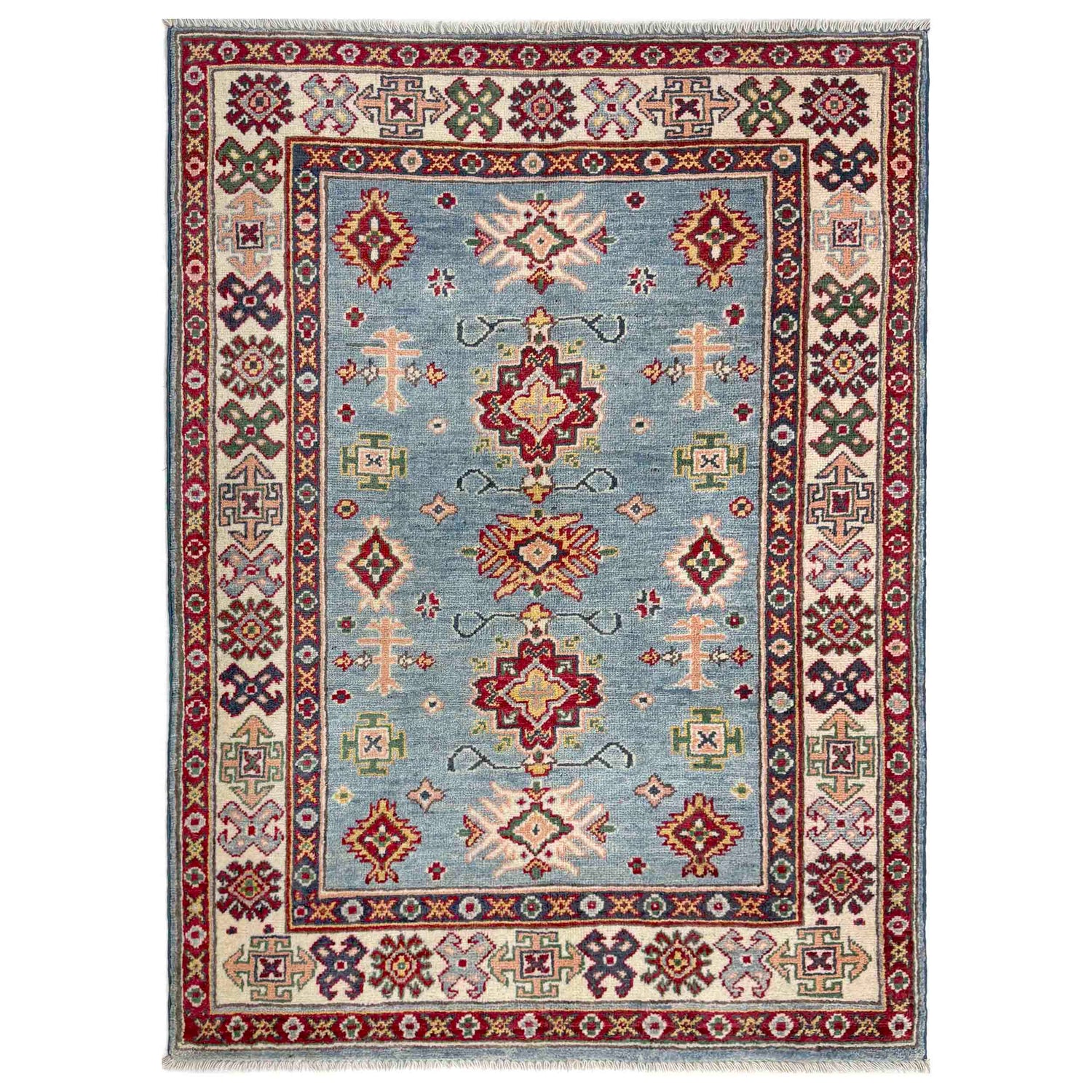 Kazak Rug Handmade Blue Medallion 3x5 ft