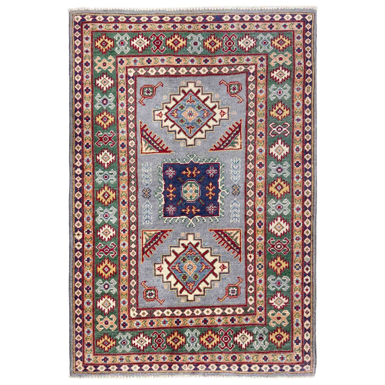 Kazak Rug Handmade Blue Medallion 3x5 ft