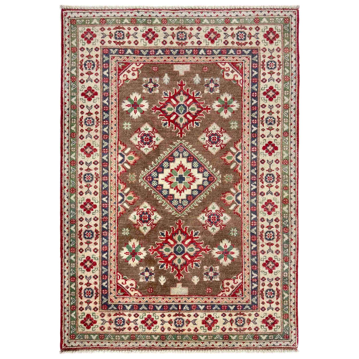 Kazak Rug Handmade Brown Medallion 3x5 ft