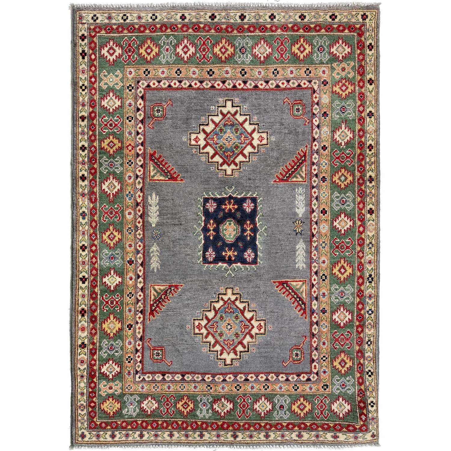 Kazak Rug Handmade Gray Medallion 3x5 ft