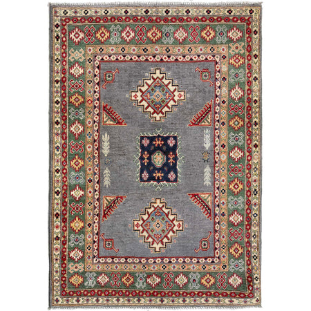 Kazak Rug Handmade Gray Medallion 3x5 ft