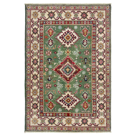Kazak Rug Handmade Green Medallion 3x5 ft