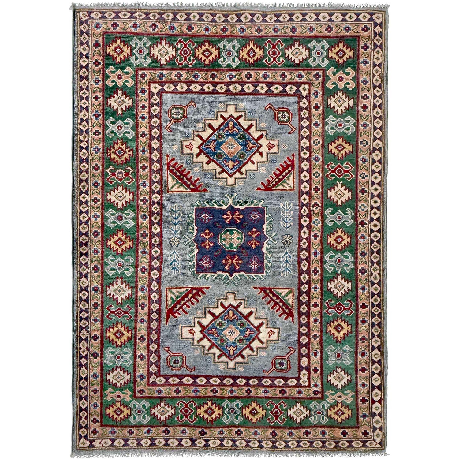 Kazak Rug Handmade Gray Medallion 3x5 ft