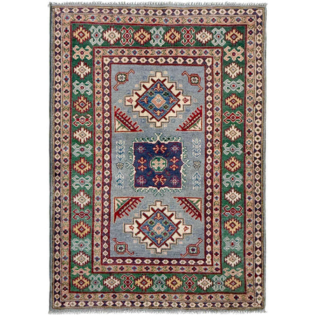 Kazak Rug Handmade Gray Medallion 3x5 ft