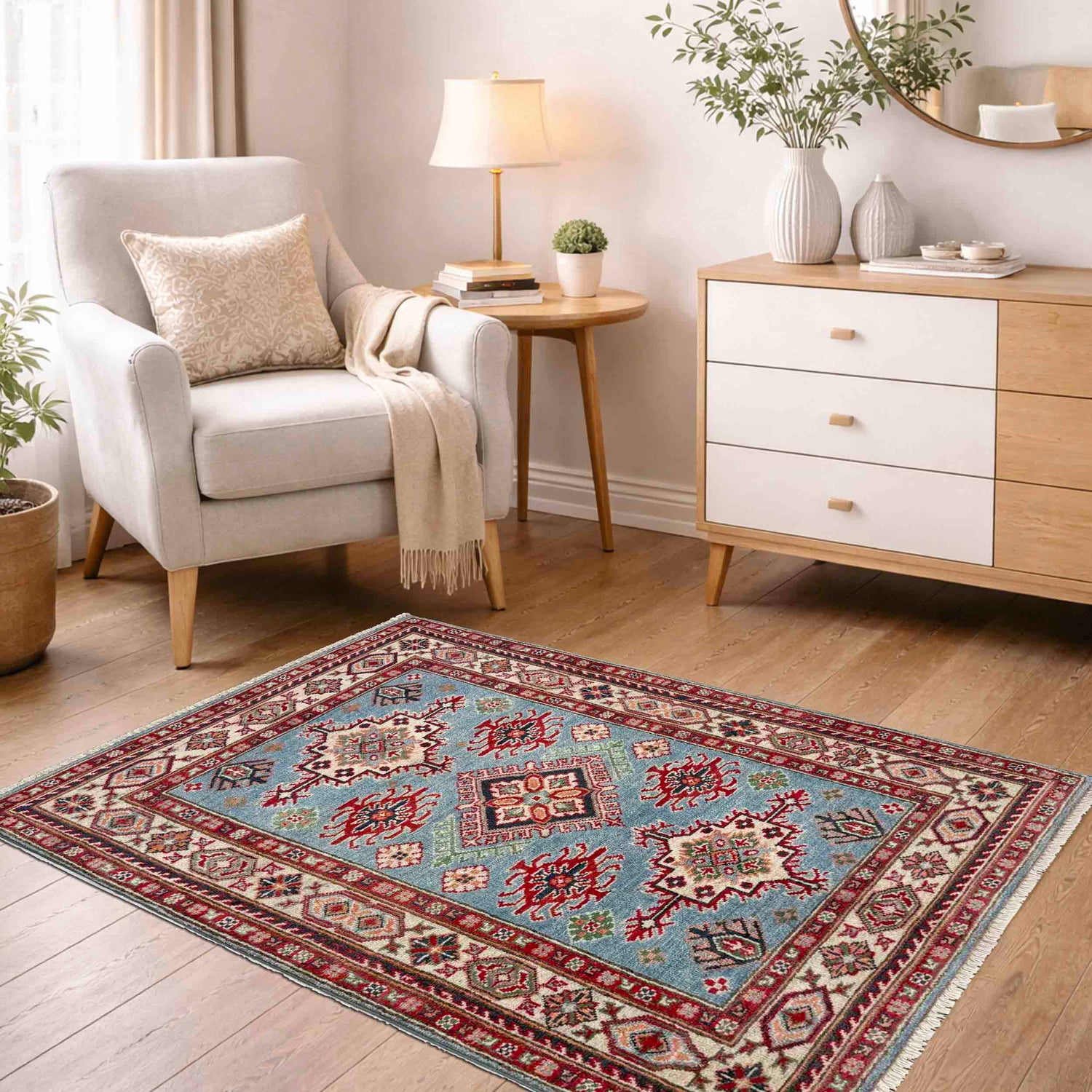 Kazak Rug Handmade Blue Medallion 3x5 ft