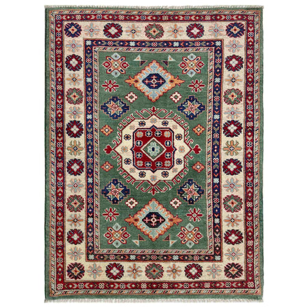 Kazak Rug Handmade Green Medallion 3x5 ft