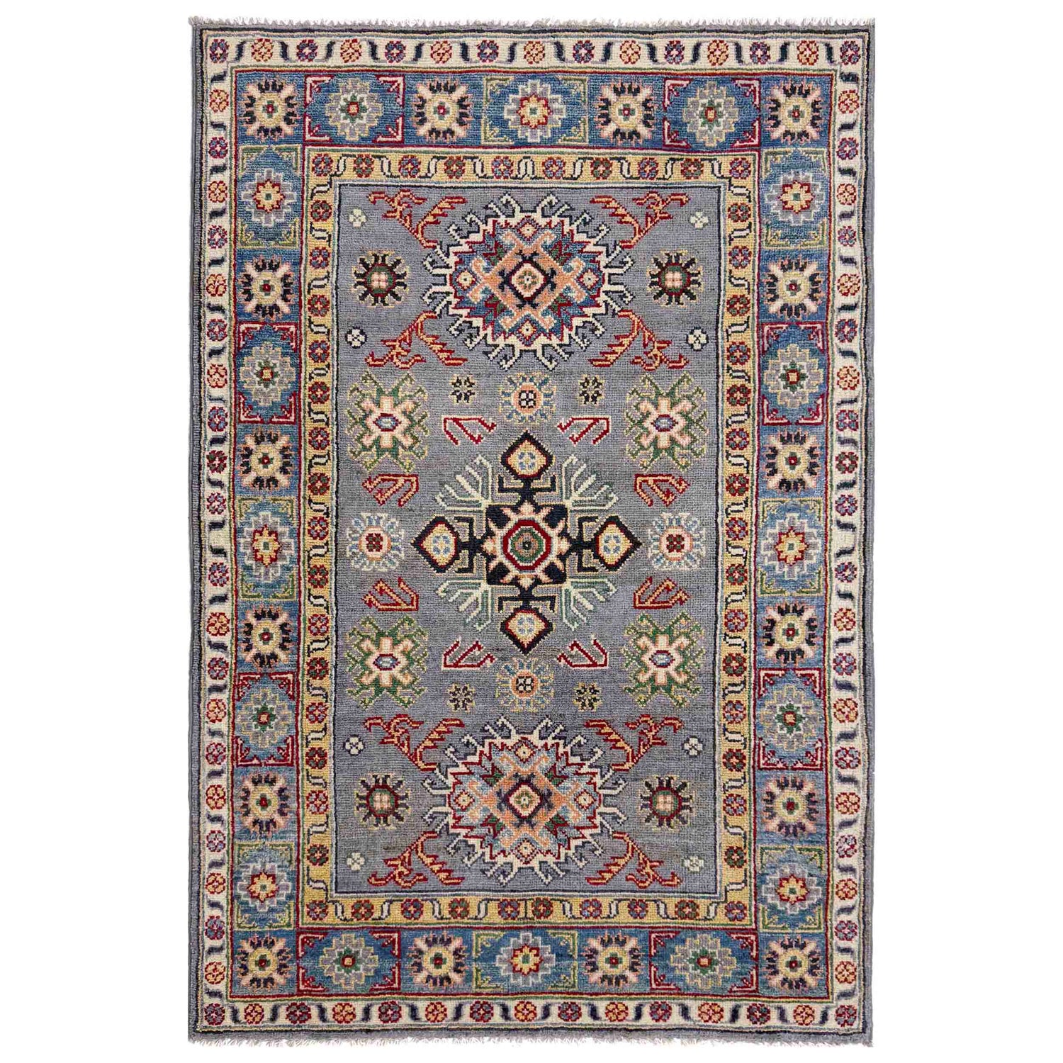 Kazak Rug Handmade Gray Medallion 3x5 ft