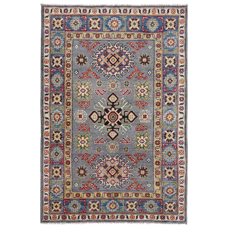 Kazak Rug Handmade Gray Medallion 3x5 ft