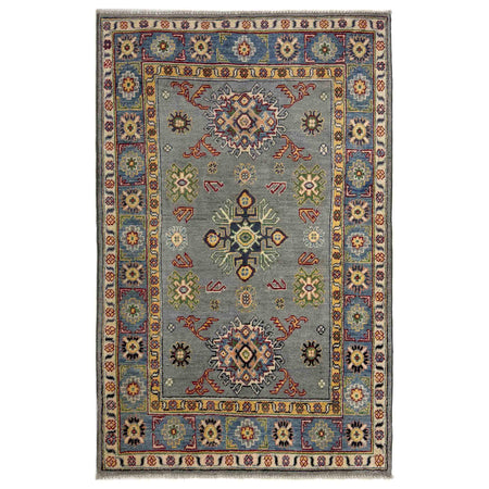 Kazak Rug Handmade Gray Medallion 3x5 ft