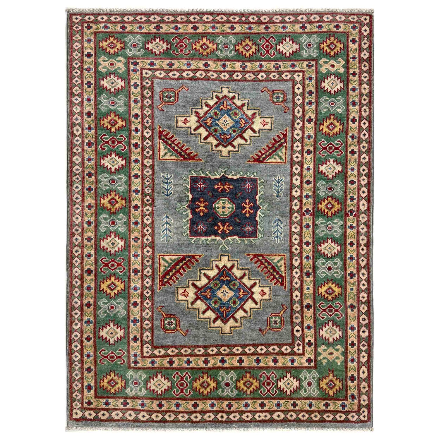 Kazak Rug Handmade Gray Medallion 3x5 ft
