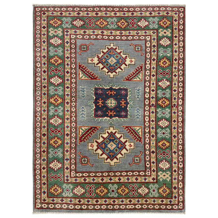 Kazak Rug Handmade Gray Medallion 3x5 ft