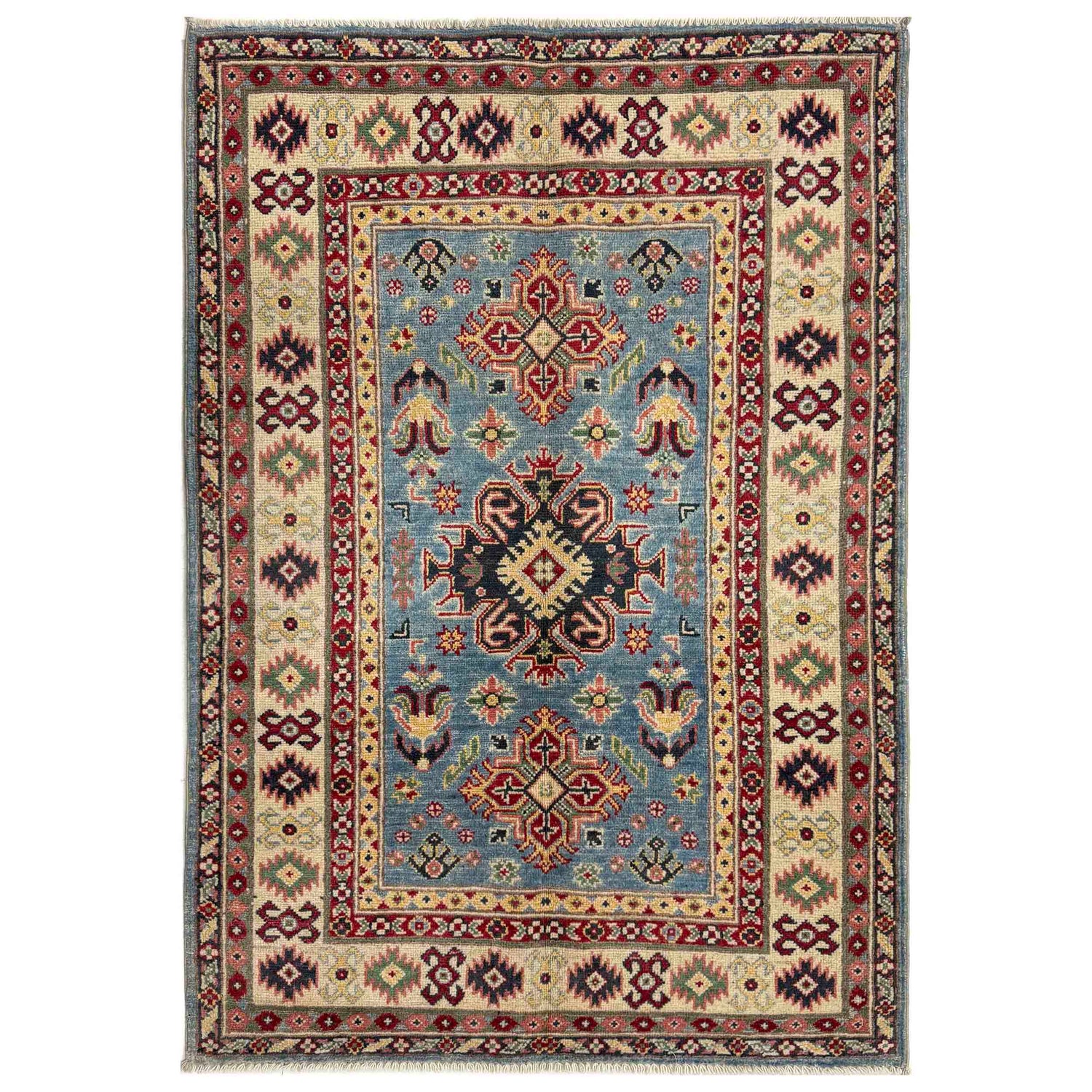 Kazak Rug Handmade Blue Medallion 3x5 ft
