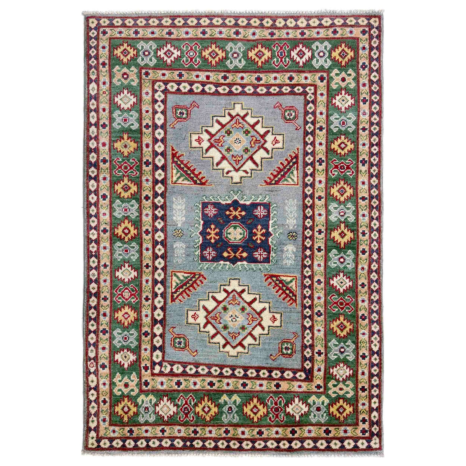 Kazak Rug Handmade Gray Medallion 3x5 ft