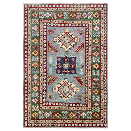 Kazak Rug Handmade Gray Medallion 3x5 ft